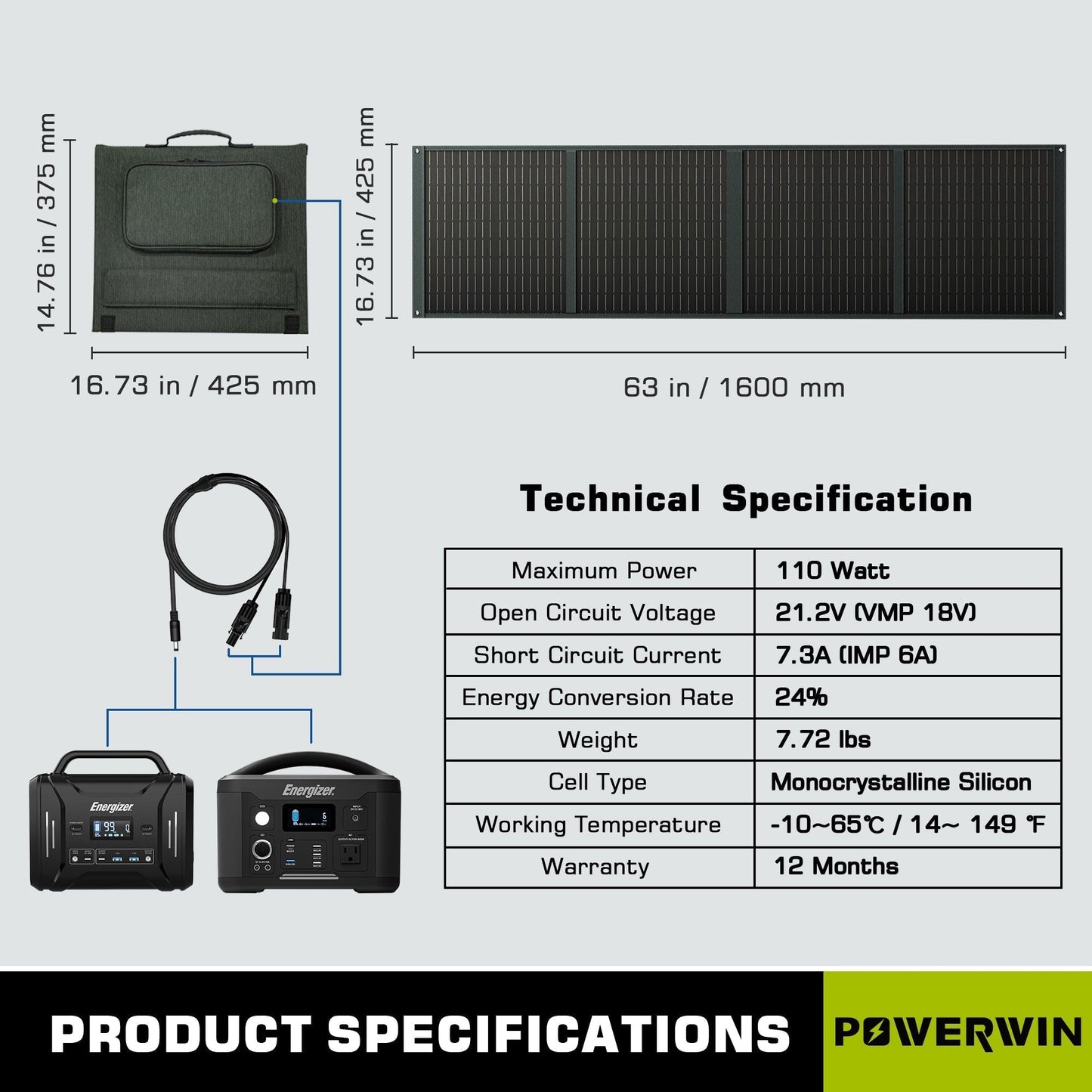 US POWERWIN Foldable Solar Panel PWS110*3 Pack 330W