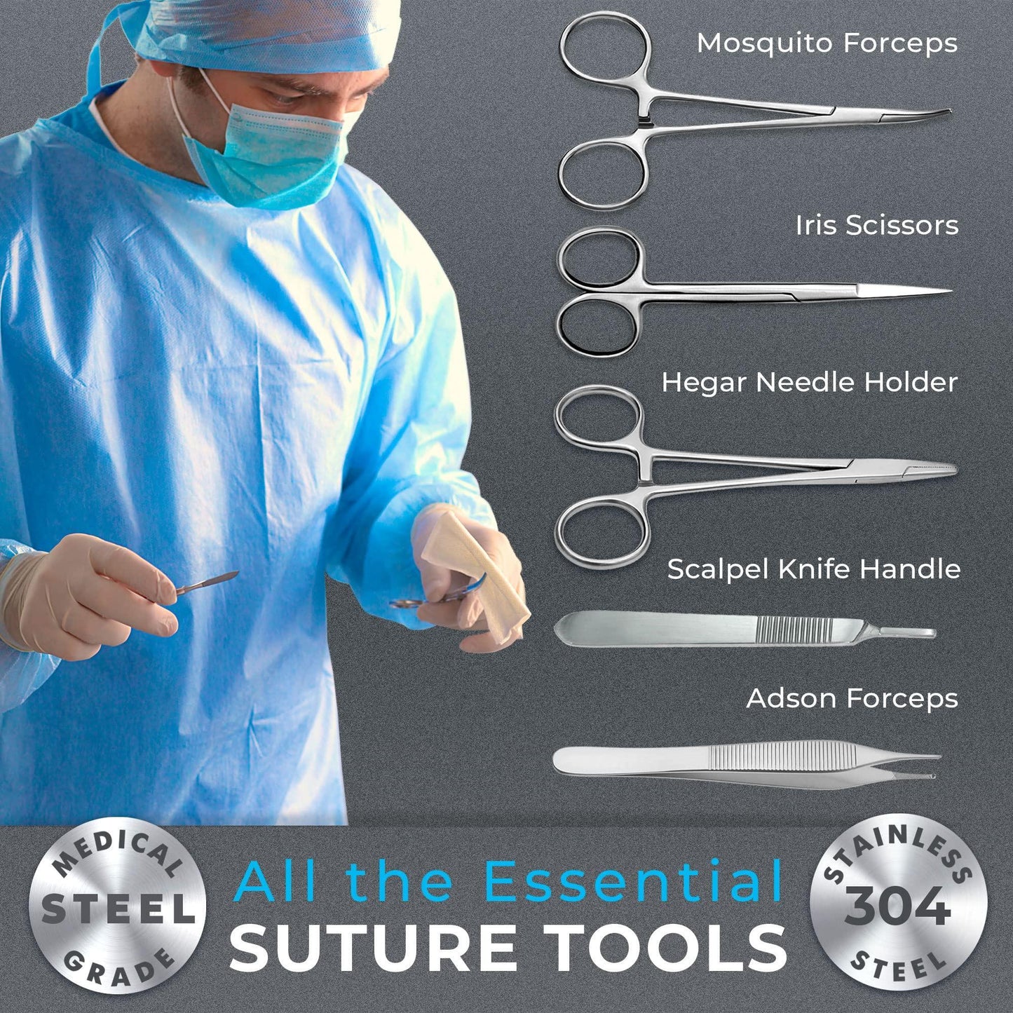 Complete Sterile Suture Practice Kit for First Aid Field Emergency and