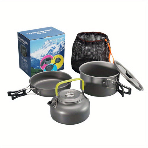 Compact 3Piece Aluminum Camping Cookware Set for Outdoors