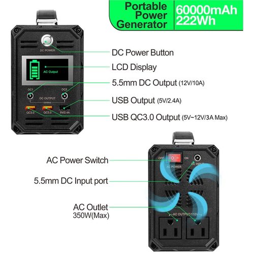 FlashFish 300W Solar Generator 60000mAh Portable Power Station